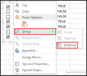 grouping checkboxes in excel 1