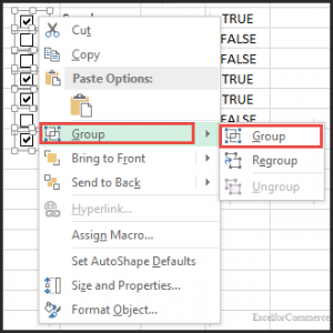 grouping checkboxes in excel 2