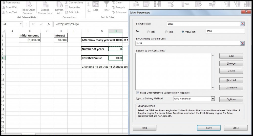 Using Solver to determine "No. of Years" 2